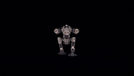 3d model of the robot, warrior futuristic machine rendering animation, rigged skeletal structure, walking - front side view, overlay with alpha matte channel option, sci-fi concept