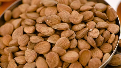 portion of shelled apricot kernels on a rotating plate (seamless loopable)