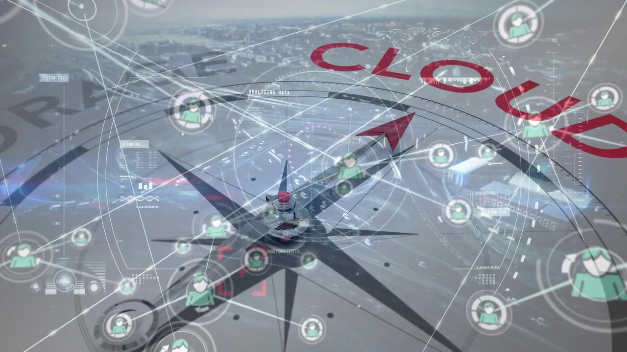 Animation of connections over compass with cloud