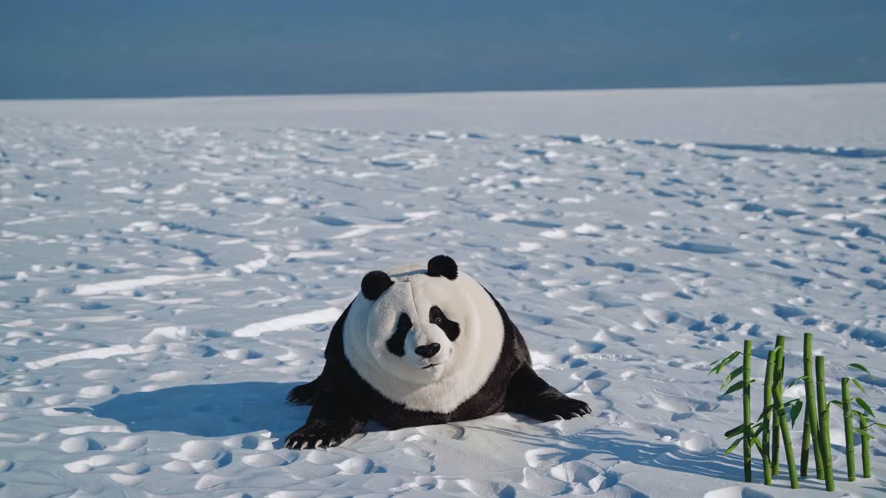 Panda in a snowy landscape