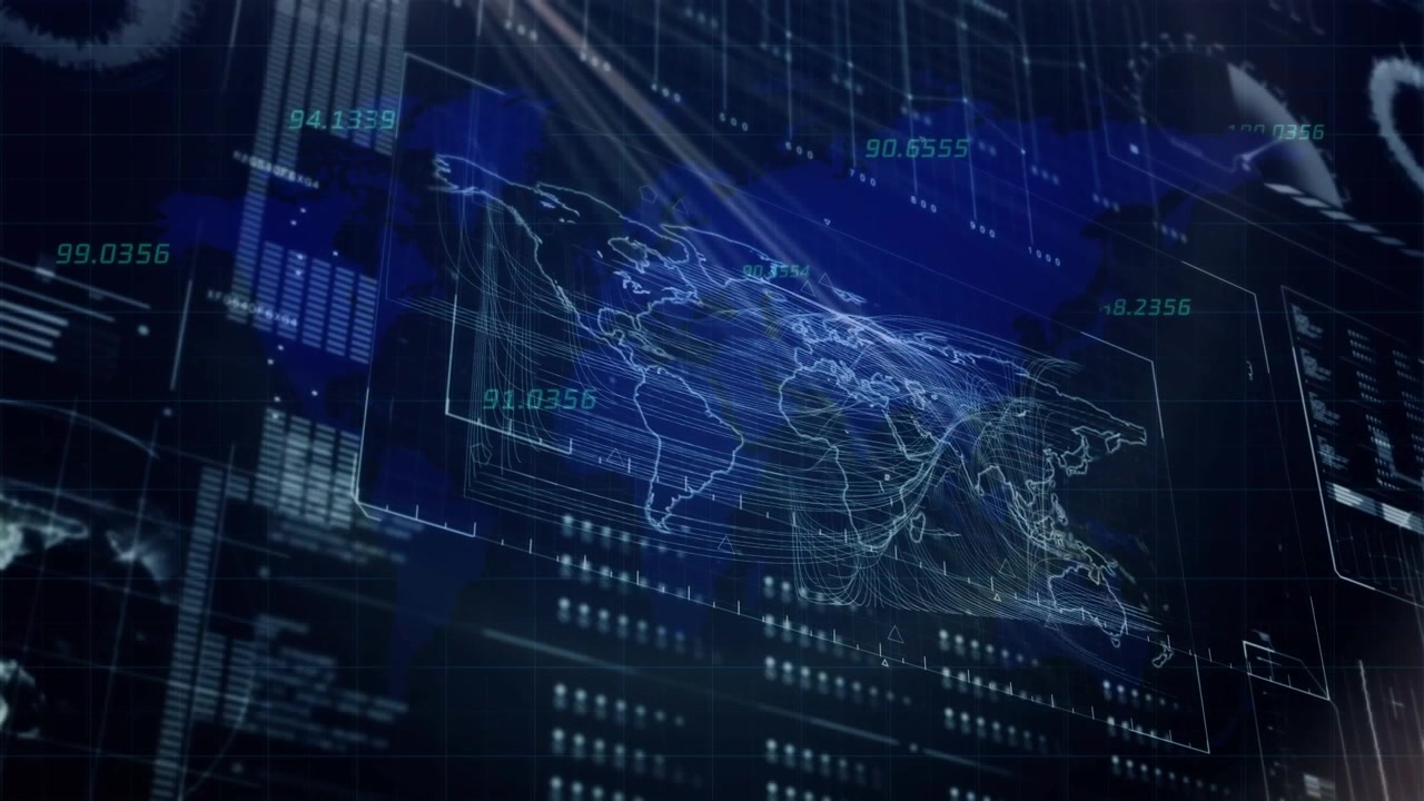 Digital World Map Interface with Data Analytics and HUD Elements