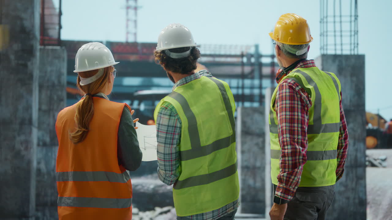 Construction Site Meeting: Engineers Discussing Plans