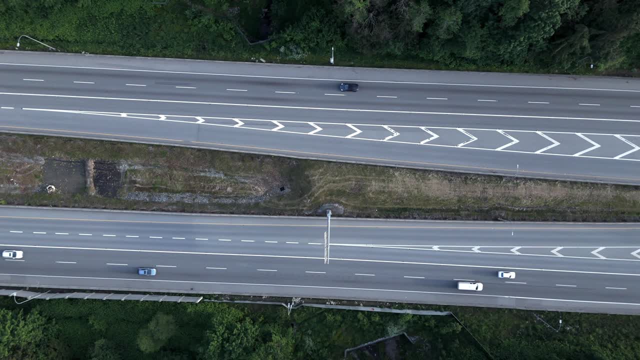 Top Down View Over City Road In Langley, British Columbia, Canada - Drone Shot