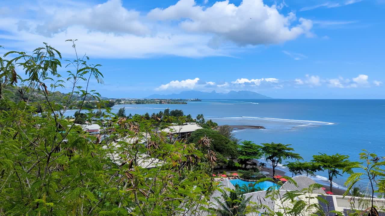Scenic view from Belvedere Lookout overlooking ocean and reef in Papeete on tropical island of Tahiti French Polynesia