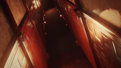 animation of old wood panelled corridor in scary dark interior