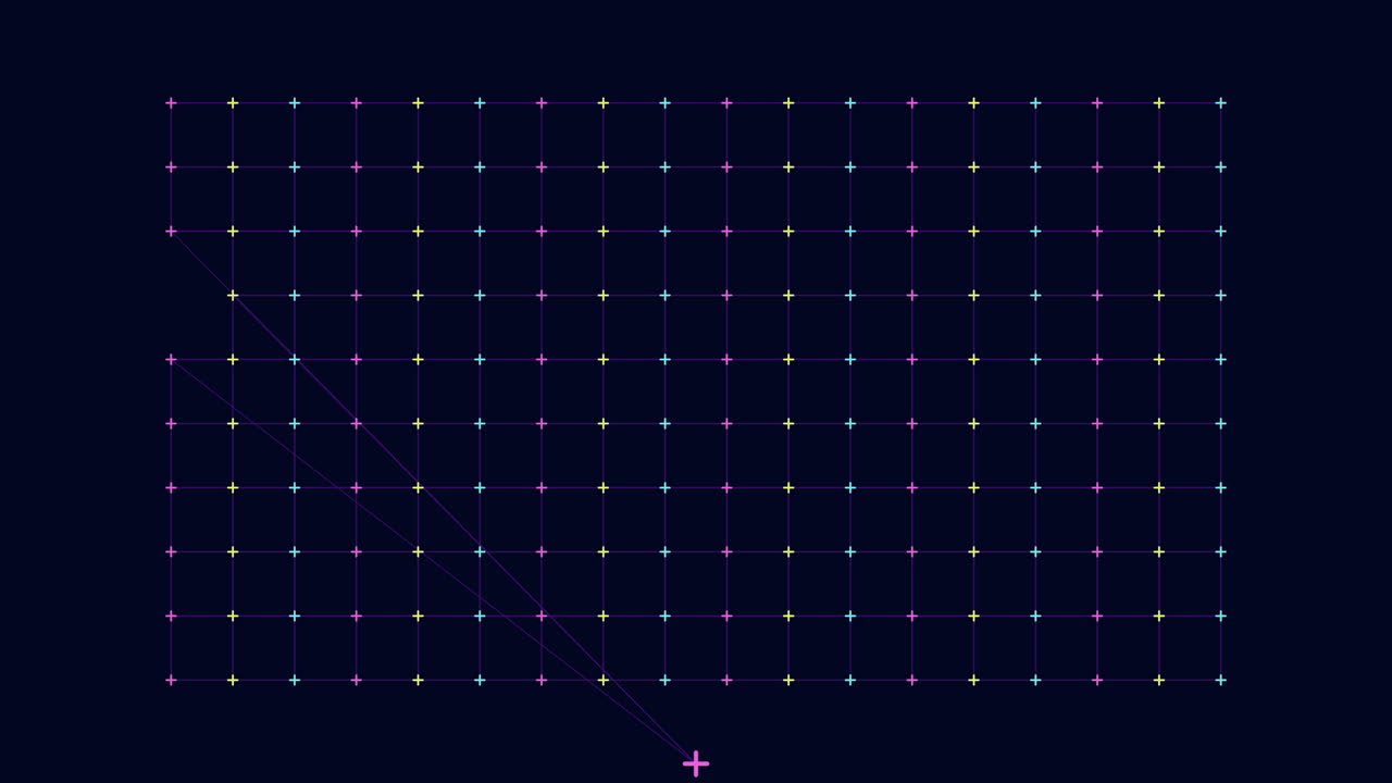 ネオンの幾何学的な十字が並んだデジタルグリッド