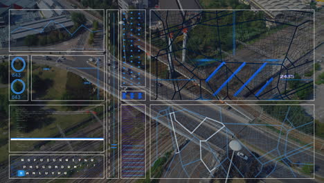 animation overlaying digital traffic data on aerial urban road view in city