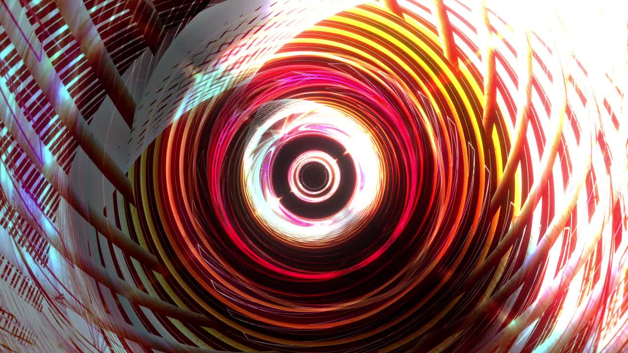 el túnel de marco de alambre cibernético de bucle sin fin de vj. animación de bucle 4k 3d de túnel digital de fondo de estilo vintage futurista clip audiovisual de dj. patrón geométrico fractal de alta tecnología futurista.