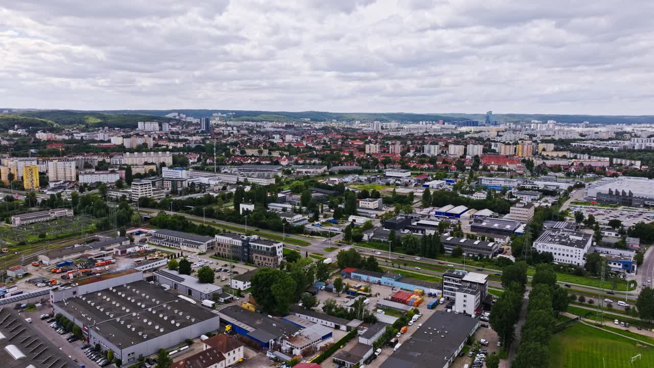 Drone of Wrzeszcz Dolny district in Gdansk Poland showing industry and housing