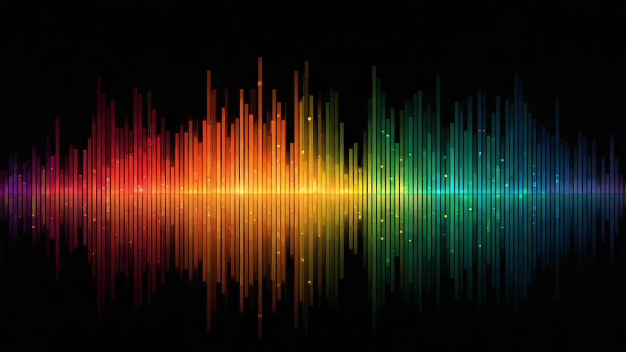 Colorful Sound Waves Displaying Frequencies with Vibrant Spectrum Over Black Background Capturing the Energy and Dynamics of Audio Visualization