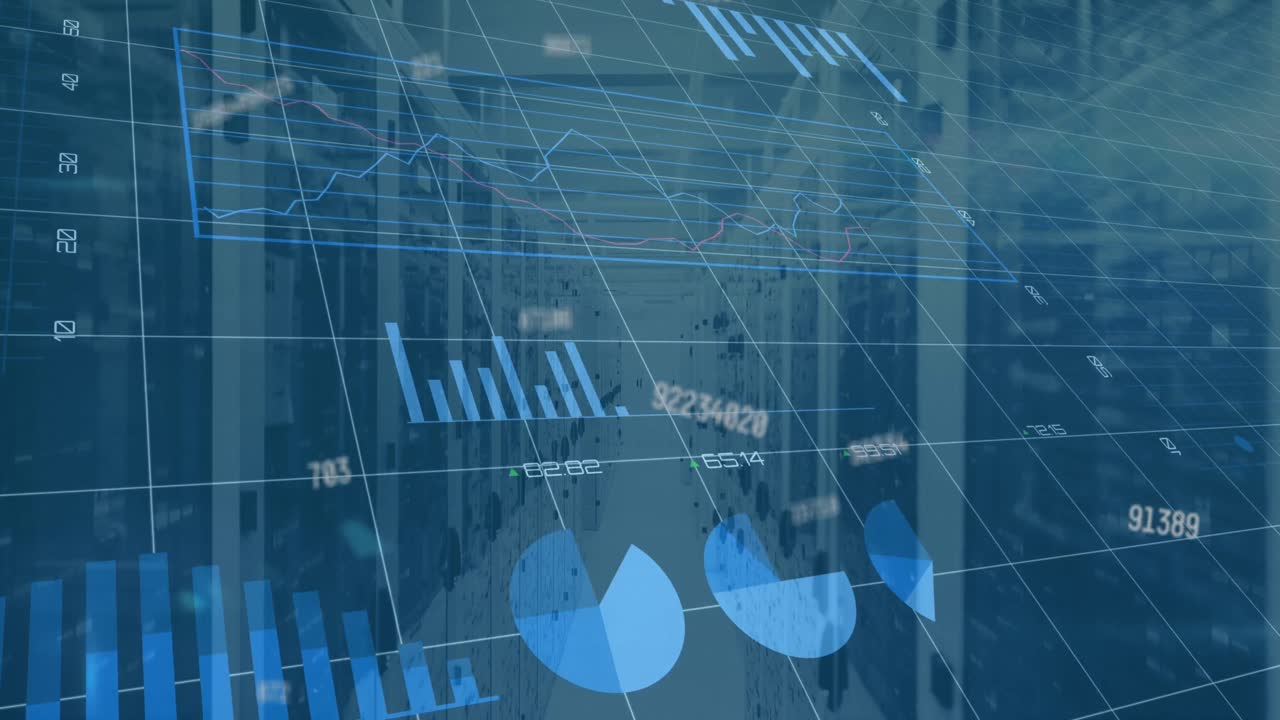 Animation of data processing and graphs and charts on interface
