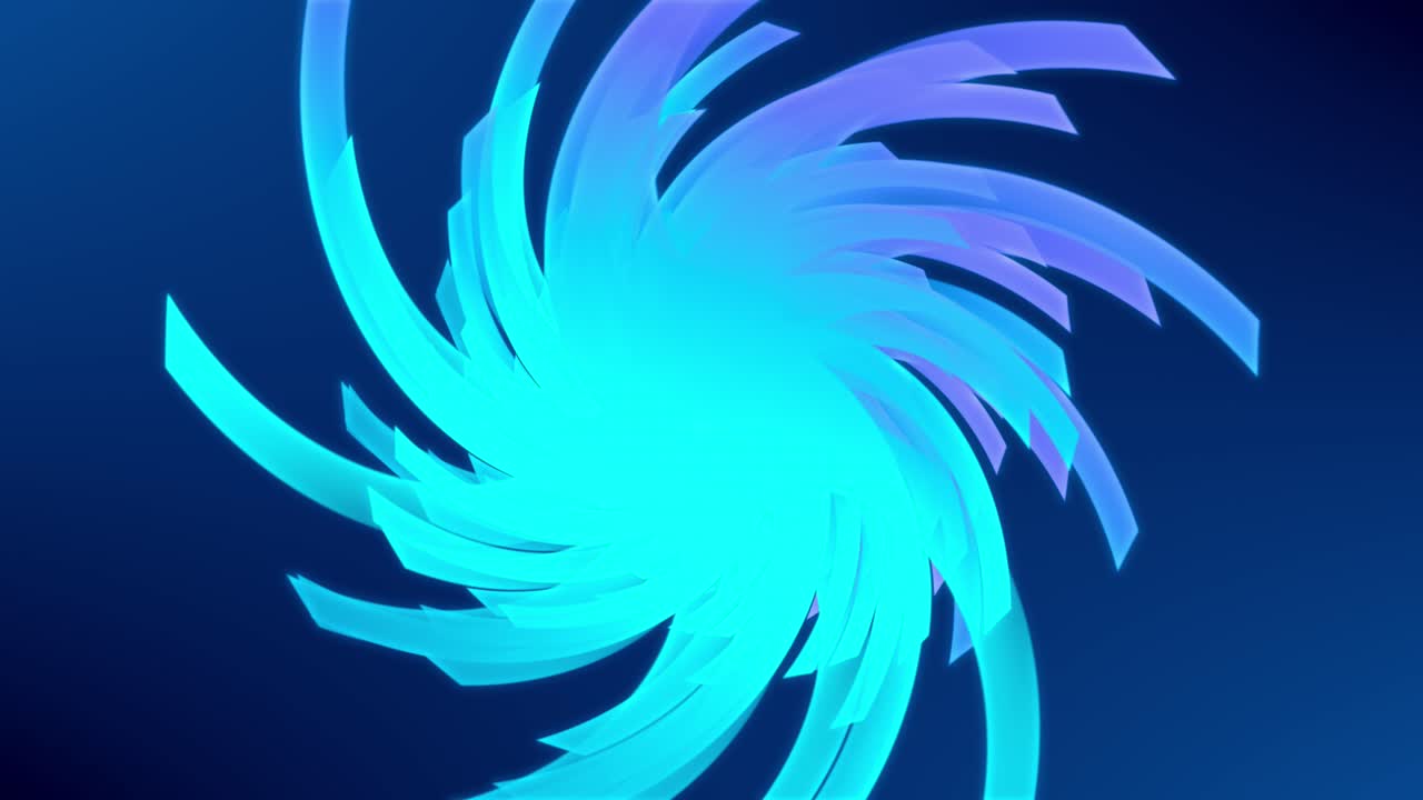 Blue and pink string vortex rotating clockwise on blue background in a continuous loop