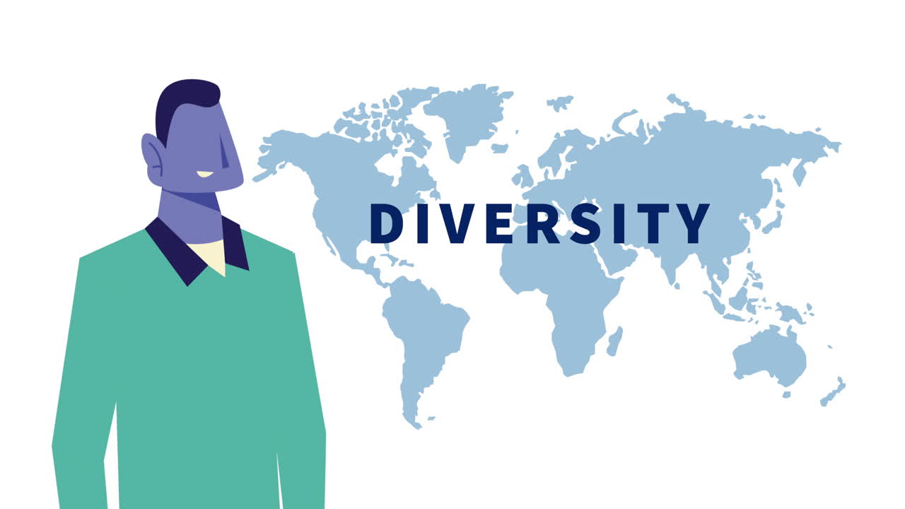 지구 지도를 가진 젊은 남자 캐릭터 애니메이션