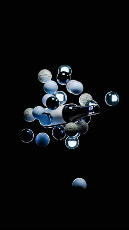 abstract composition of a bottle and spheres