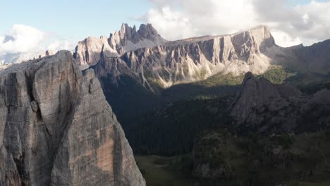 aerial of cinque torri mountain peak with croda da lago in background