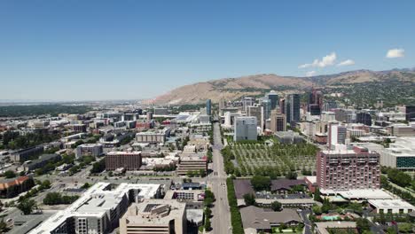 Aerial-View-of-Salt-Lake-City-Downtown-And-Main-Street-in-Utah,-USA