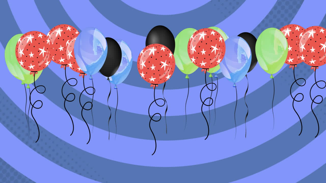 animación de globos de colores que vuelan sobre un fondo azul