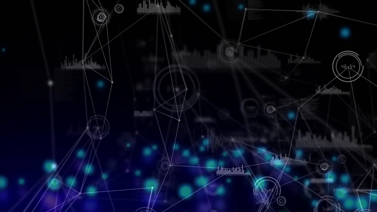 Digital Network Connection with Data Visualization and Floating Particles