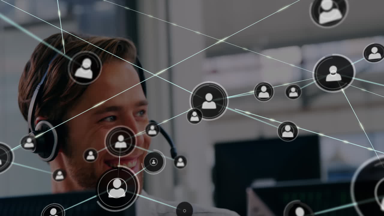 animación de la red de conexiones con el hombre en el fondo