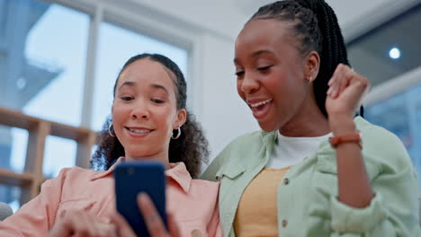 Phone,-couple-of-friends-or-women-on-a-home-sofa