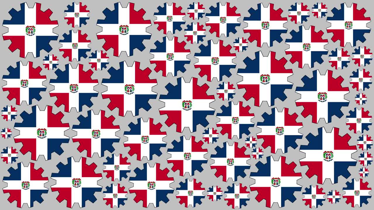 Dominican Republic flag gears spinning background