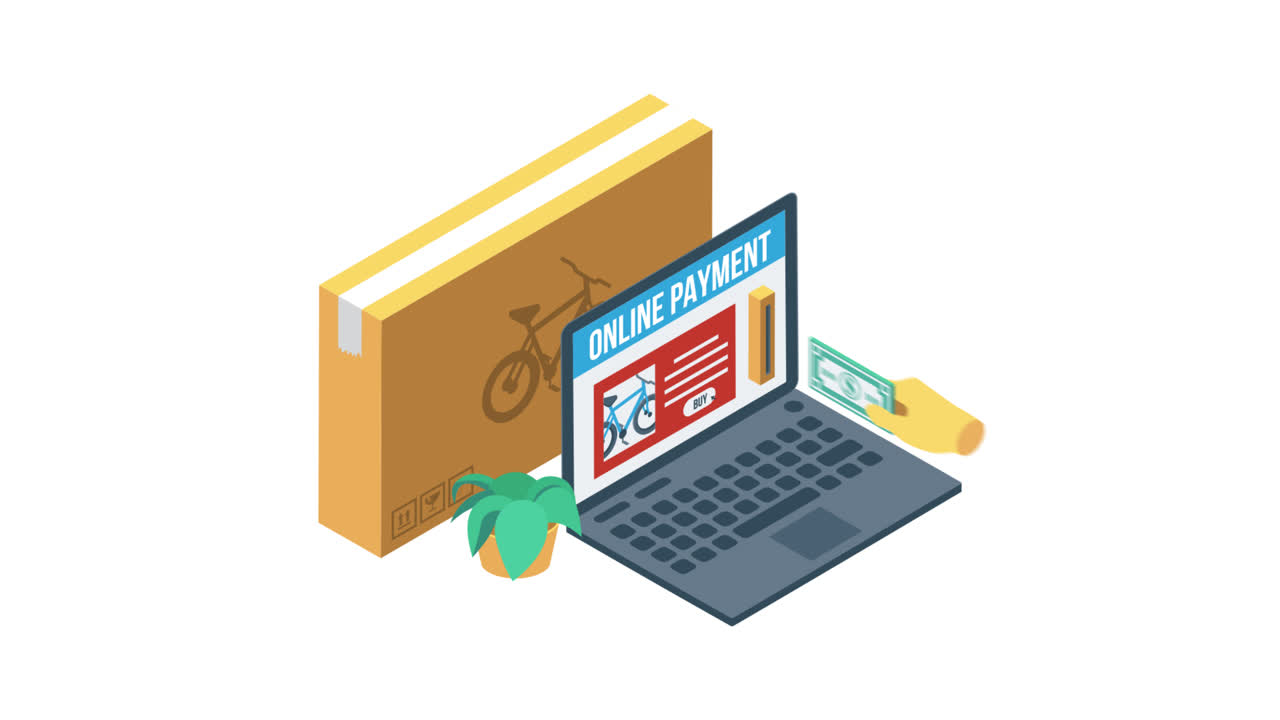 전자 결제에 대한 이소메트릭 장면의 모션 그래픽