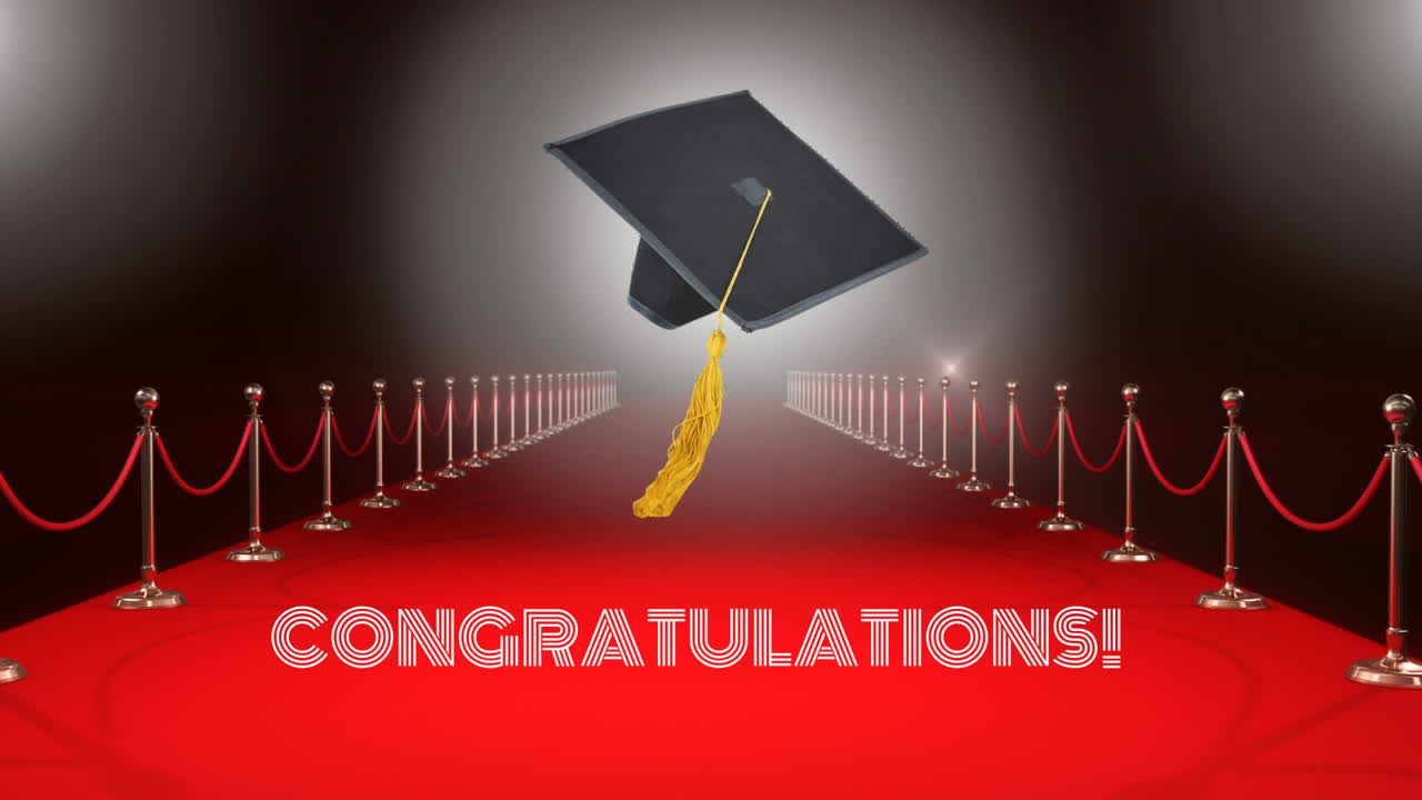 sombrero de graduación en el video de la alfombra roja