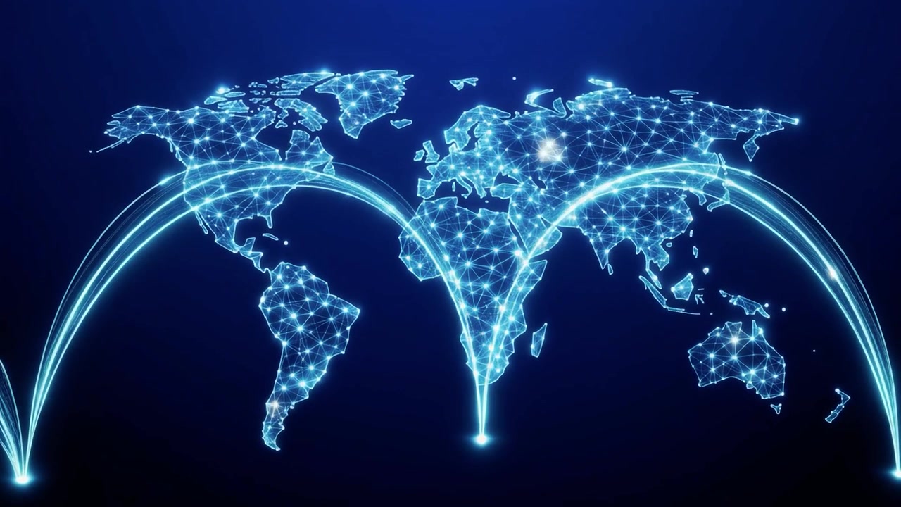 Digital World Map with Global Network Connections