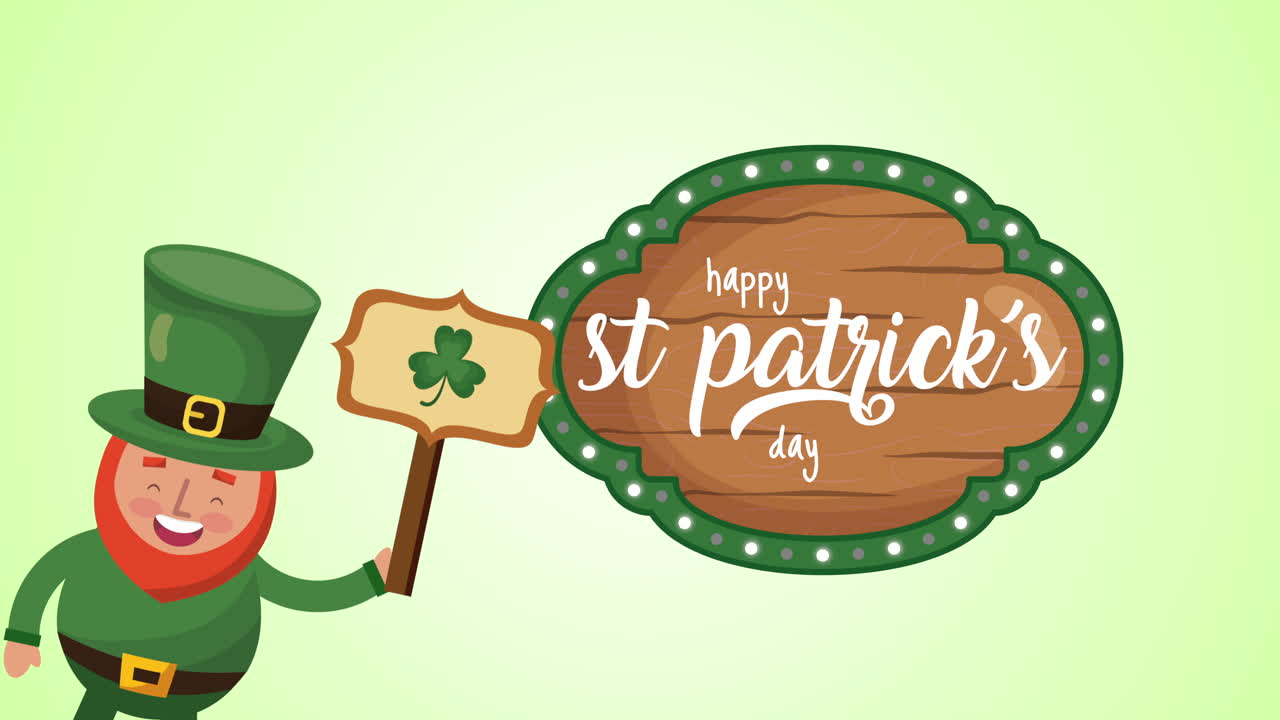 세인트 패트릭스 데이 애니메이션 카드 엘프와 나무 라벨