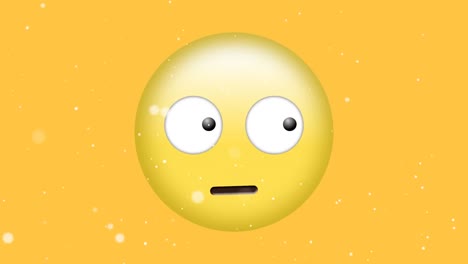 digital animation of white particles falling over confused face emoji on yellow background