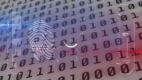 animation of biometric fingerprint, scope scanning and data processing over binary coding