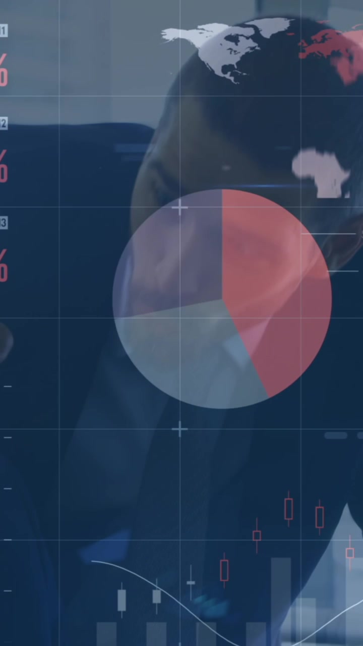 Animation der Finanzdatenverarbeitung über verschiedene Geschäftsleute im Büro