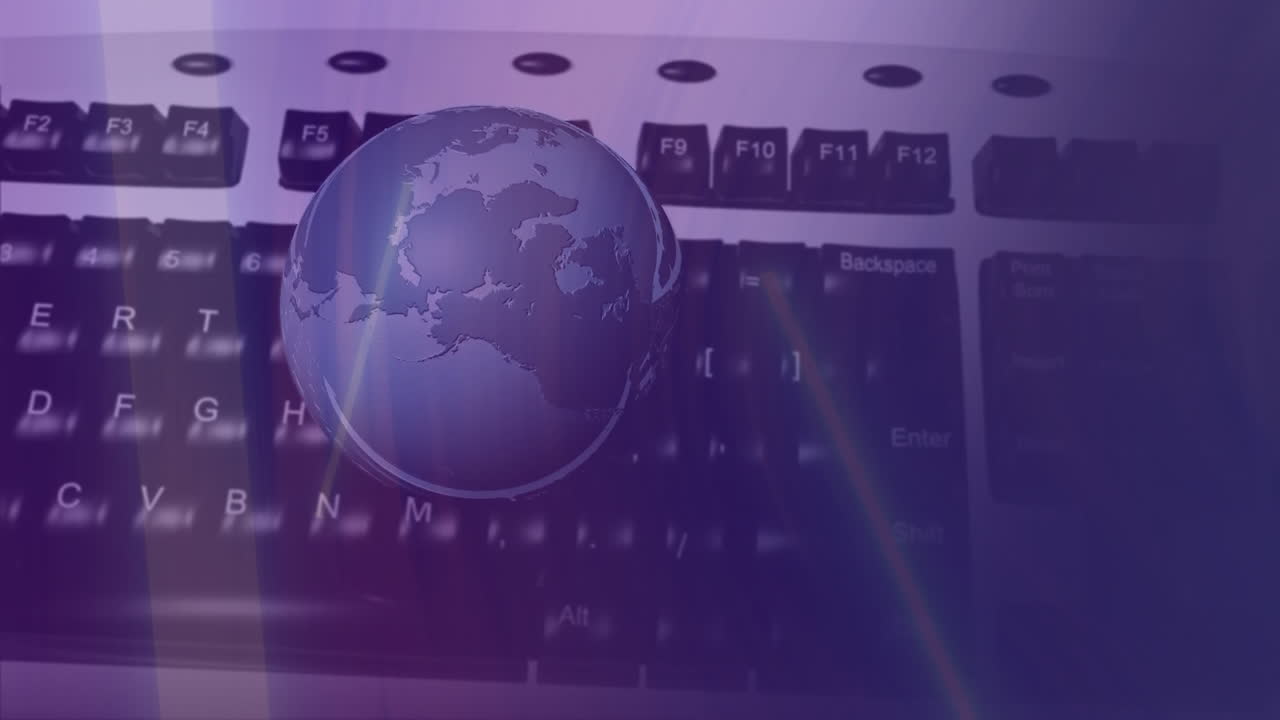 Animating globe over keyboard, symbolizing global communication in technology