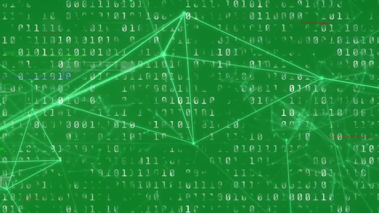 연결 네트워크의 애니메이션 바이너리 코딩 데이터 처리 녹색에