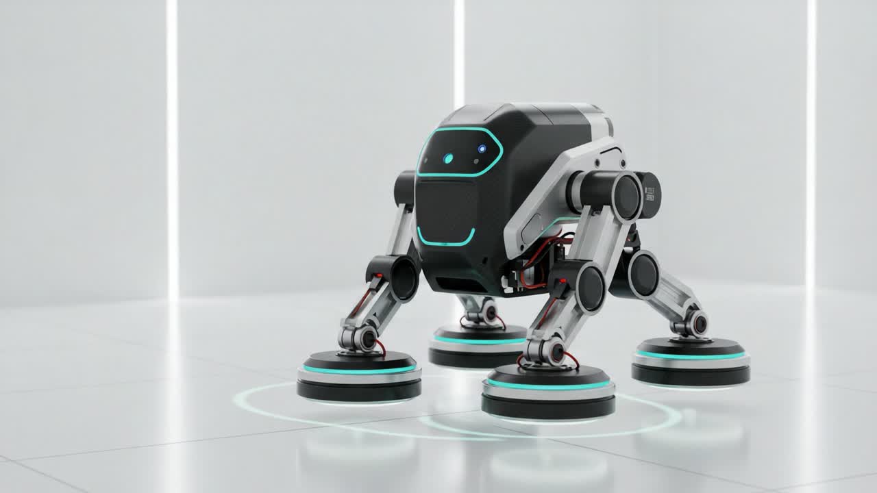 Innovative Robot Design Featuring Advanced Motion Technology, Showcasing a Sleek Aesthetic with Smooth, Gliding Movements and Futuristic Features in a Minimalistic Environment