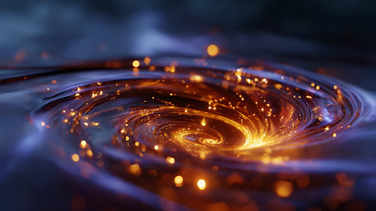 An enchanting swirl of golden light cascading within a swirling cosmic whirlpool, illustrating the mesmerizing beauty of the universe in motion and energy