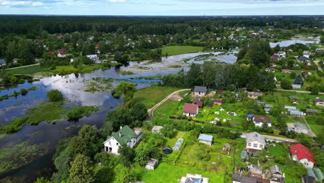aerial view of flooded village