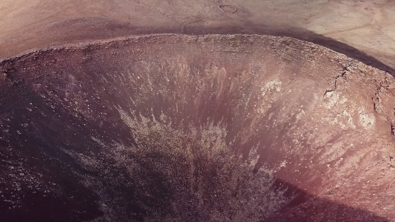 Lajares' volcano's crater in Fuerteventura from the air, Canary Islands, Spain