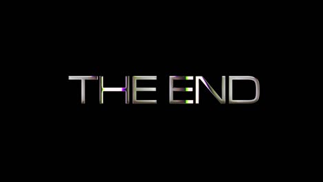 the end glitch text effect silver light shine isolated with alpha channel quicktime prores 444 encode. 4k 3d rendering seamless loop typography design. video cover the end for overlay your footage.