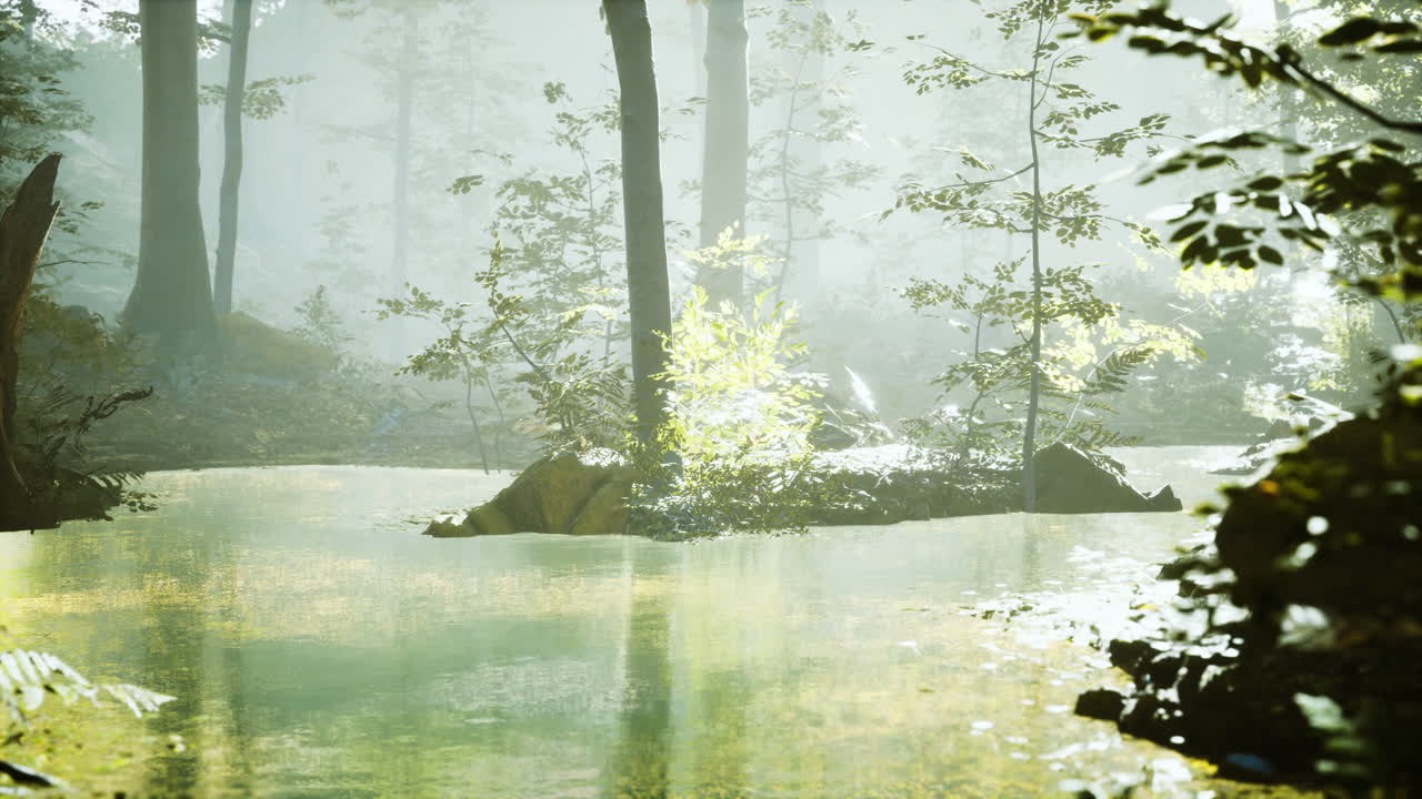 호수  ⁇ 의 숲을 통해  ⁇ 빛으로 해가 뜨는 것