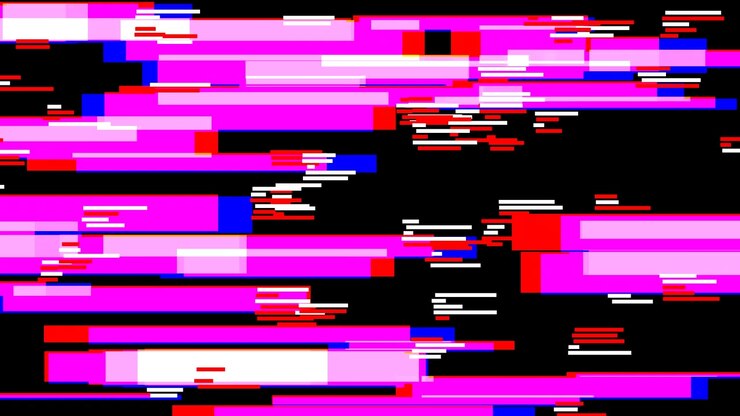 Digitaler Glitch-Effekt mit rosa und cyanfarbenen horizontalen Balken