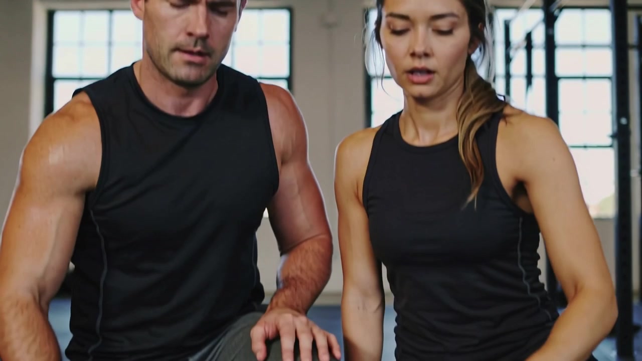 Afferrando le maniglie, un duo con maglie nere tira le battle ropes, sincronizzando le onde in palestra, preparando la serie successiva.