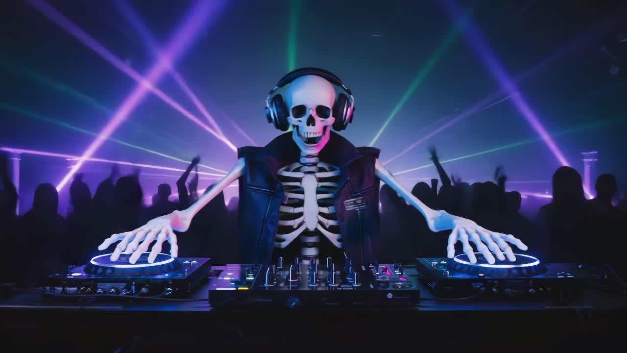 Skeleton DJ Rocks the Club with Laser Lights