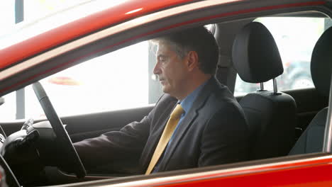 Smiling-businessman-sitting-in-a-car