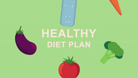 healthy diet plan lettering animation with vegetables