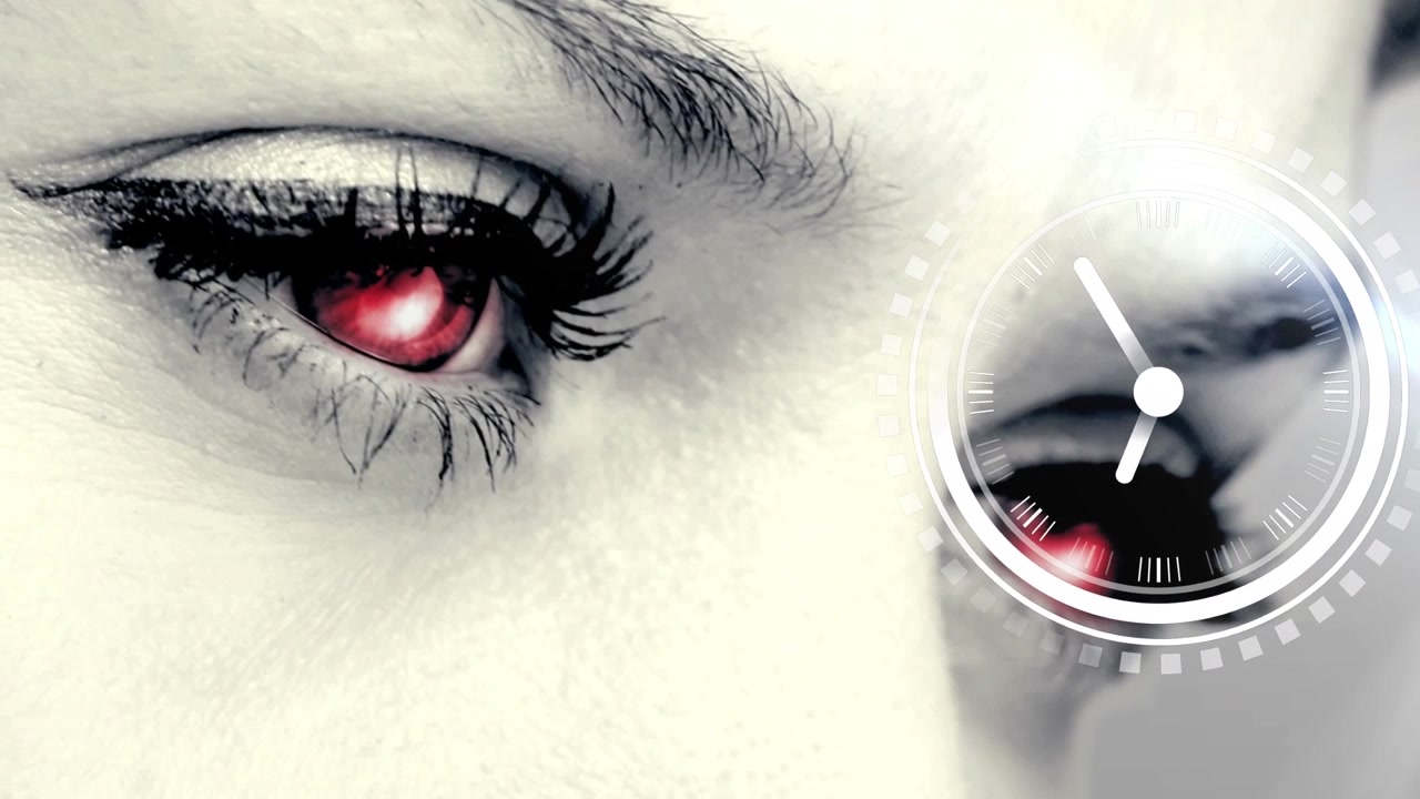 Animação de relógio em movimento sobre olhos