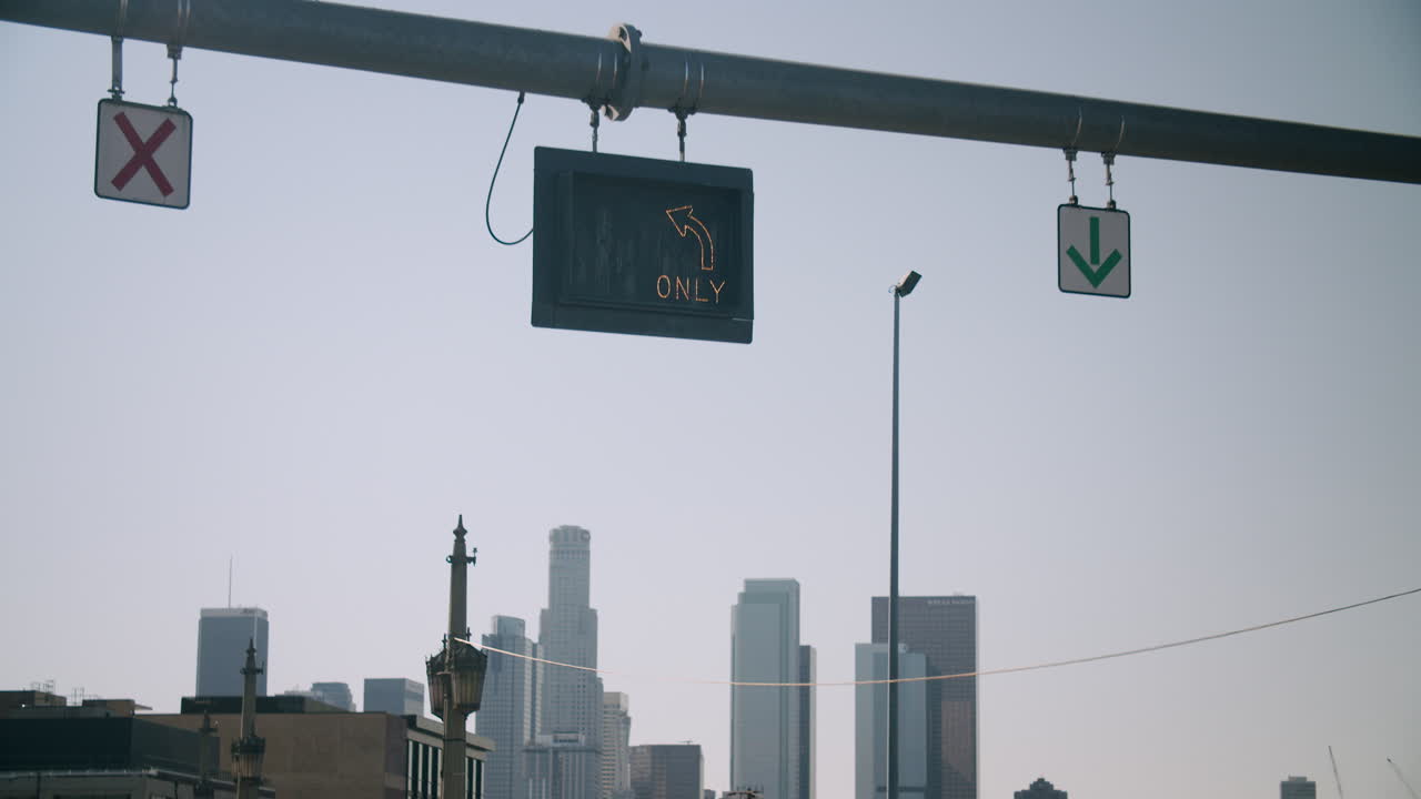 Daytime View of Downtown Los Angeles Skyline with Urban Infrastructure