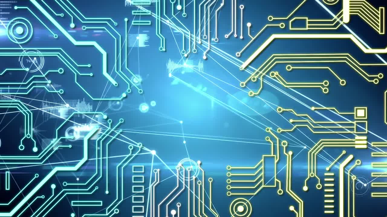 컴퓨터 회로판과의 연결 네트워크의 애니메이션