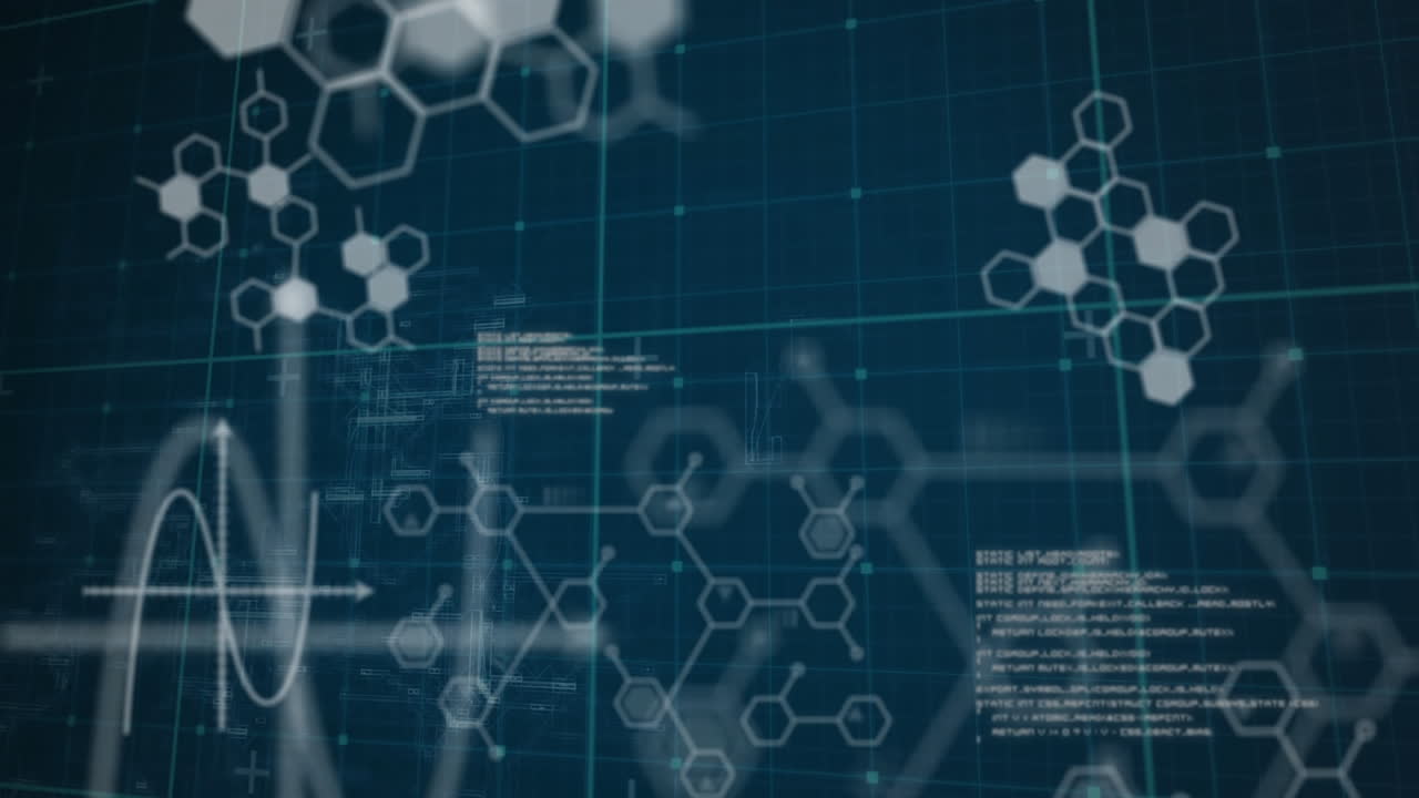 Animation of data processing and network of screens on blue background