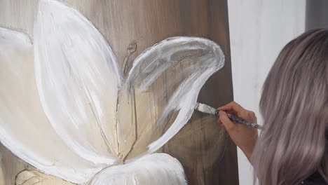 majestic white flower painted on canvas by latina female artist